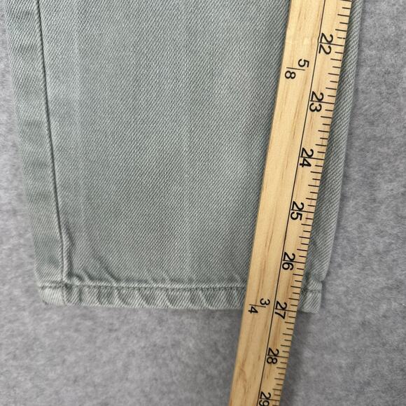 American Eagle Mom Jeans WMNS 2 Green Distressed Denim High Rise Zip Fly Ripped - Picture 11 of 12